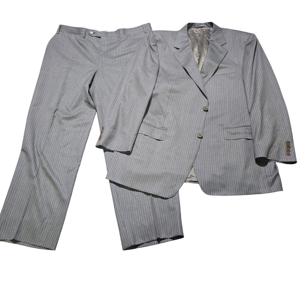 FLAWS Canali Pinstripe Suit set Mens jacket 44R pants 36x28 100% Wool Made Italy